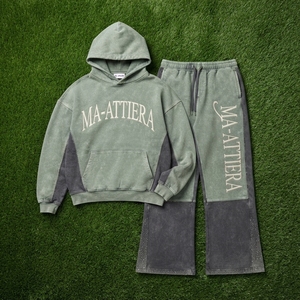 Ensemble survêtement homme personnalisé en molleton de coton, deux tons vert et noir, avec strass, style streetwear, vente en gros OEM - Product Image 6