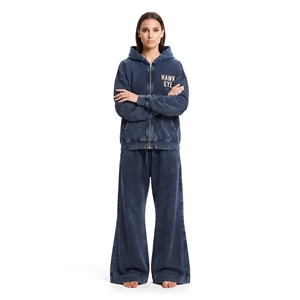 Ensemble de survêtement streetwear respirant pour femme, coupe décontractée, délavé à l'acide, avec sweat à capuche zippé intégral et pantalon jogger évasé à jambe large – Vente chaude - Product Image 2