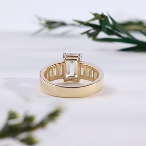<b>Unique</b> Yellow Gold Emerald Cut Lab Grown Diamond <b>Engagement</b> <b>Ring</b> Classic Channel Set Tapered Side Stone Customizable Unisex - Product Image 3