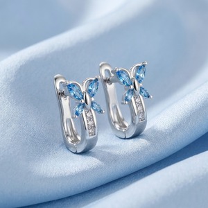 Pendientes de Aro de Oro Blanco de 14 Quilates con Topacio Azul Natural y Diamantes Cultivados en Laboratorio para Mujer, Regalo Moderno, Joyería Fina, OEM, ODM - Product Image 5