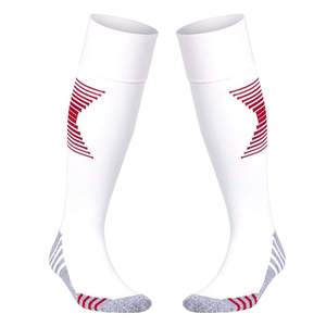 White Knee High Sports <b>Socks</b> with Red Striped Design for Men <b>Breathable</b> Knitted Cotton Polyester Spandex Summer Use - Product Image 1