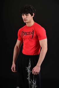 Camiseta de Manga Corta para Hombre, Roja, Corte Ajustado, con Estampado a Cuadros, Cuello Redondo, Material Spandex Transpirable, 360g, Secado Rápido - Product Image 2