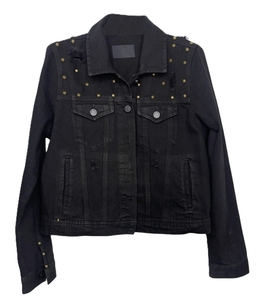 Chaqueta vaquera de talla grande para mujer, con adornos, efecto lavado, con tachuelas, rasgada, informal, con botones frontales y manga larga - Product Image 1