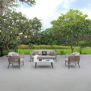 Conjunto de Sofás Contemporáneos para Patio Matia con Cojines, Elegante Estructura de Cuerda y Aluminio para Jardín - Product Image 1