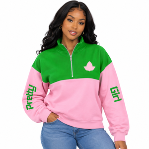 Alfa |   Kapa |   Sudadera con Cierre de Cremallera Alpha Sorority para Mujer, de Algodón y Felpa, Cuello Alto, Bordada - Product Image 1