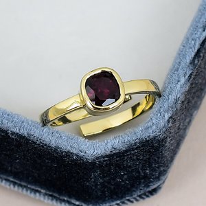 Resizable Open Adjustable Garnet Fine <b>Ring</b> Gold Plated Solid 925 Sterling Silver Bezel Setting <b>Cushion</b> Gemstone Women <b>Ring</b> - Product Image 1