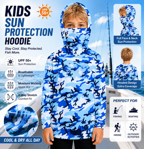 Sweat à capuche léger camouflage personnalisé pour enfants (garçons et filles) avec sublimation, extensible dans les 4 sens, UPF50+, idéal pour la pêche en extérieur - Product Image 1