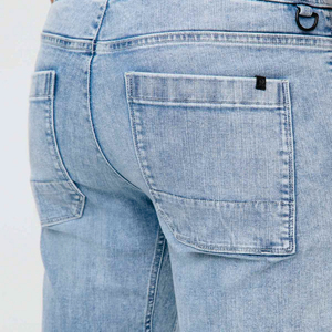 Men Light Blue Straight Fit Casual <b>Jeans</b> <b>Elastic</b> <b>Waist</b> Stonewashed Cotton Breathable Summer Pants - Product Image 5