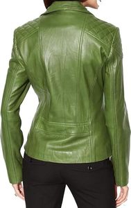 Stylish Custom Logo Green Women's Jackets High Quality Genuine <b>Leather</b> Biker Wholesale Fashion Bomber Jackets OEM Zipper Closure - Product Image 2