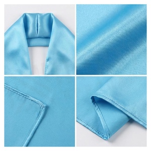 Écharpe longue en satin pour femme, bleu clair uni, accessoire de mode élégant, toutes saisons, doux pour la peau, 100% soie - Product Image 4