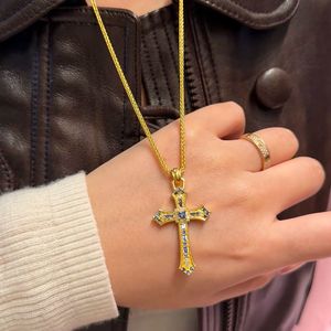 Vintage Gold Cross Pendant Necklace Colorful Crystal Rhinestone Christian Jewelry Gothic Religious Fashion Necklace for Women - Product Image 1