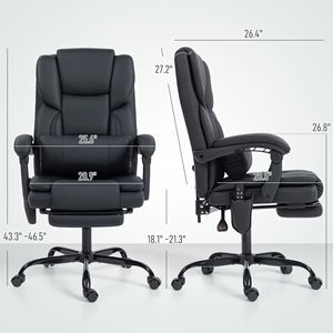 Poltrona da Ufficio Reclinabile in Ecopelle con Supporto Lombare e Massaggio per Animali Domestici, Nera - Product Image 3