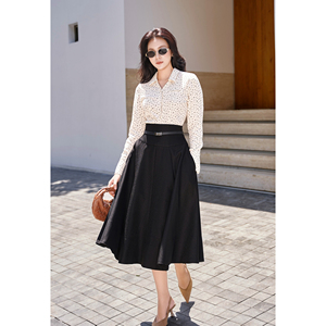 Jupe midi évasée noire élégante pour femme, taille haute, style décontracté ou professionnel, fabrication ODM/OEM sur mesure, RYAN - Product Image 3