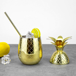Vaso de Acero Inoxidable Dorado Brillante de 500 ml con Tapa de Piña, Vaso para Bebidas, Jugos, Cócteles, para Restaurante - Product Image 2