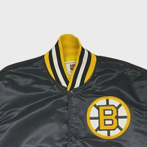 Veste à capuche unisexe Bruins en satin 100% coton, col montant, logo brodé, fermeture à boutons au dos, coupe-vent, respirante, hiver - Product Image 6