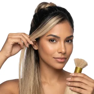 Extensions de cheveux humains Remy en vrac, lisses, blondes, couleur blond clair naturel, pour usage en salon et personnalisation - Product Image 4