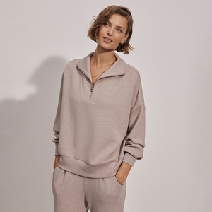 Sweat-shirt polaire imprimé personnalisé grande taille à manches longues pour femme, coupe oversize à épaules tombantes, pull demi-zip pour le printemps - Product Image 1