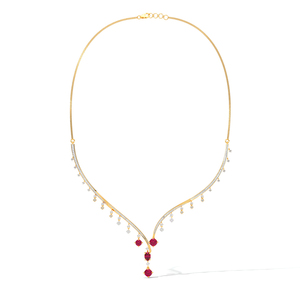 Red <b>Stone</b> and Diamond Drop Y-Chain Collar Necklace - Product Image 1