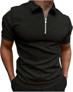 Polo professionnel zippé pour homme, coupe classique, en polyester, impression personnalisée, manches courtes, séchage rapide, couleur unie, idéal pour l'été - Product Image 1