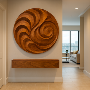 Sculpture murale abstraite en bois massif sculpté à la main, écologique, style Art déco, pour décoration d'anniversaire ou de Diwali, sculpture murale suspendue - Product Image 2