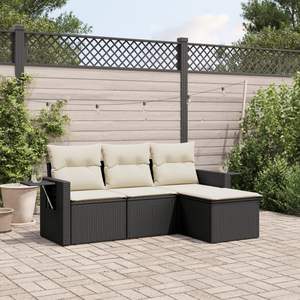 Ensemble de canapés de jardin 100% polyester en rotin PE noir, acier thermolaqué, 100% durable pour une utilisation en extérieur - Product Image 1