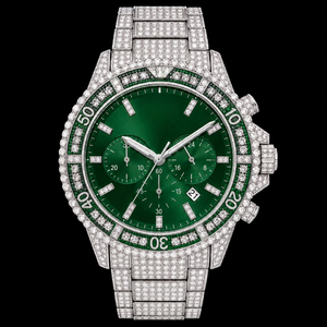 Reloj cronógrafo con esfera verde Iced Out, bisel de cristal plateado, reloj de pulsera de lujo para hombre - Product Image 1