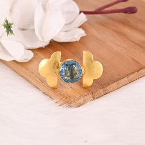 Anillo Ajustable de Topacio Azul, Chapado en Oro, Hecho a Mano, Joyería de Piedras Preciosas, Moderno para Mujer - Product Image 2