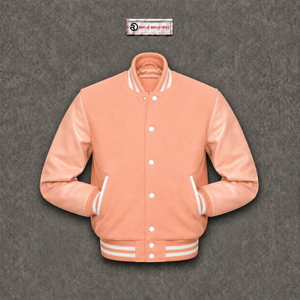 Veste universitaire en laine pêche pour homme, design minimaliste et épuré, coupe contemporaine, look athlétique, design emblématique, ton pêche doux, finition lisse - Product Image 5