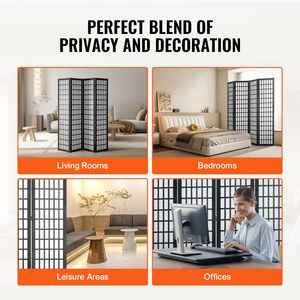 4-Panel Japanese Art Style Wood Folding Room Divider Portable Indoor Privacy <b>Screen</b> Partition with Decorative Touch - Product Image 4