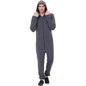 100% Cotton Hooded Fleece <b>Jumpsuit</b> Onesie Pajamas for Men Custom Made Casual <b>Lounge</b> Wear with Long Sleeve and Pockets - Product Image 2