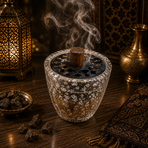 Luxury Resin Wood <b>Bakhoor</b> Burner Gold Foil Metal Lid Ramadan Eid Gift Arabic Incense Burner Mabkhara <b>Oud</b> Burner HomeDecor Accent - Product Image 4