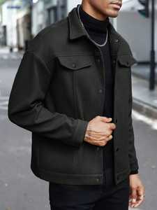 Inland Industries Men's Casual Denim Shirt Jacket Turn-down Collar <b>Button</b> Closure Solid Color Autumn Wear Regular Fit Anti - Product Image 4