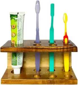 Bamboo wooden bathroom organizer stand with multi slot holder for toothbrush <b>toothpaste</b> and accessories storage - Product Image 2