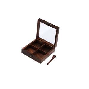 Boîte à épices en bois naturel sculpté antique pour la cuisine, boîte de rangement pour masala en bois faite à la main - Product Image 6