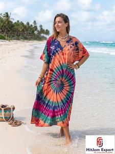 Custom Printed Women Beach <b>Kaftan</b> Dress Loose Fit <b>Summer</b> Cover Up Silk Cotton Rayon Polyester Bulk Supply - Product Image 3