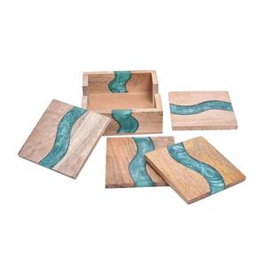 Dernier design, meilleur sous-verre en résine époxy et bois d'acacia, sous-verres en noyer faits à la main, sous-verres en bois pour boissons et thé, en provenance d'Inde - Product Image 1