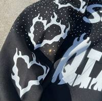 Sweat à capuche zippé OEM en coton 100% lourd, teint en pièce, entièrement orné de strass et de cristaux, coupe oversize, effet scintillant