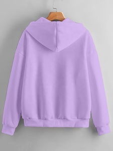 Sudadera con capucha y cremallera unisex morada, de corte holgado, informal, de forro polar, de longitud regular, color liso, para otoño, a precio competitivo. - Product Image 2