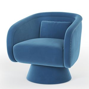 Poltrone Girevoli Blu Stile Mid-Century con Rotazione a 360 Gradi, Sedute Imbottite con Cuscino Lombare per Soggiorno - Product Image 4
