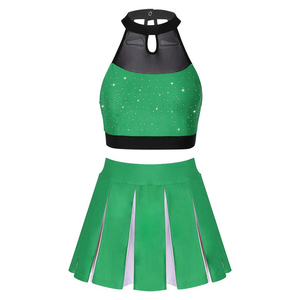 Uniforme de cheerleading scolaire personnalisé pour femme, en tissu polyester Dry Fit, haut dos nageur et jupe trapèze, costume de danse moderne pour équipe 2026 - Product Image 1