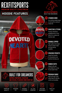 Custom Red Zip Hoodie Rhinestone Studded Hood 3D <b>Letter</b> <b>Applique</b> Heavyweight Streetwear Sweatshirt OEM Private Label - Product Image 6