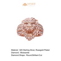 Bague de luxe pour homme en or rose avec moissanite sertie clos, motif tête de tigre, style hip-hop, pour mariage ou fiançailles