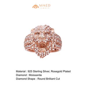 Anillo de Cabeza de Tigre con Diamantes Moissanite en Tono Oro Rosa para Hombre, Anillo de Diamantes de Lujo Estilo Hip Hop - Product Image 6