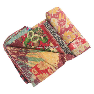 Sari Patchwork Cotton <b>Quilt</b> Hand Stitch Authentic Kantha <b>Quilt</b> Indian Reversible Hand Stitched Heavy Throw Old Sari Blanket - Product Image 1