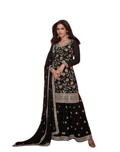 Costume Sharara de travail en fil de Georgette pure de dernier concepteur par Fab Zone - Product Image 1