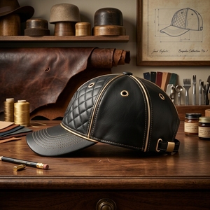 Gorra de Béisbol Exclusiva Negra Acolchada de 6 Paneles con Diseño Geométrico en Relieve, Estilo Lujoso Unisex para Adultos, Talla 56-58cm - Product Image 2