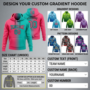 Sweat à capuche personnalisé avec nom et numéro, dégradé aqua rose noir, imprimé 3D, en polaire, style streetwear, sport, avec poche - Product Image 2