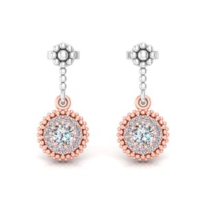 Round Cut Lab Grown Diamond 14K,18k Solid Gold Two Tone <b>Earring</b> <b>Tops</b> for Gift Party & Anniversary Everyday Wear - Product Image 5