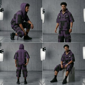 Conjunto Deportivo Unisex de 2 Piezas, Chaqueta con Capucha y Bolsillos, Diseño Color Block Morado y Negro, para Todas las Temporadas, Corte Regular - Product Image 5