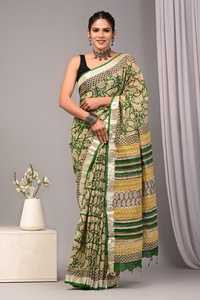 Trending BAGRU <b>BLOCK</b> Indian Cotton Linen Women's Traditional Saree Handmade <b>Block</b> <b>Print</b> Casual & Festive Wear Wholesale - Product Image 4